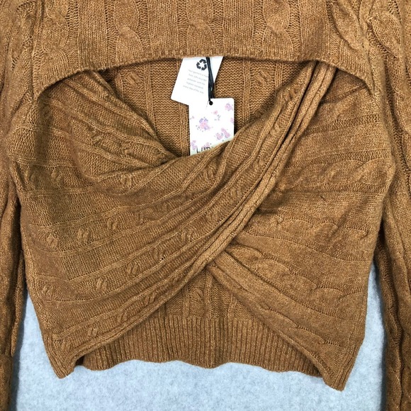 Hippie Rose Sweater XS Rust Cable Twist Open Back Academia Tennis Prep Heritage - Picture 8 of 13